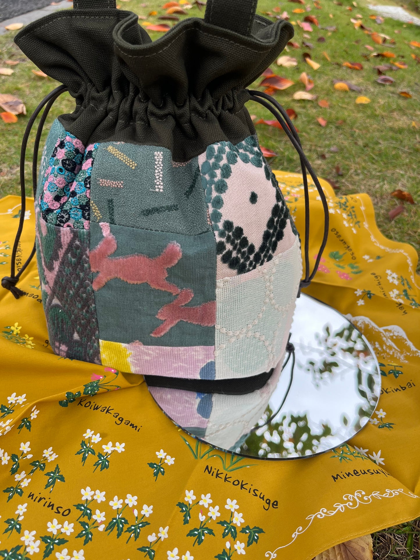 Patchwork Drawstring Bucket Bag