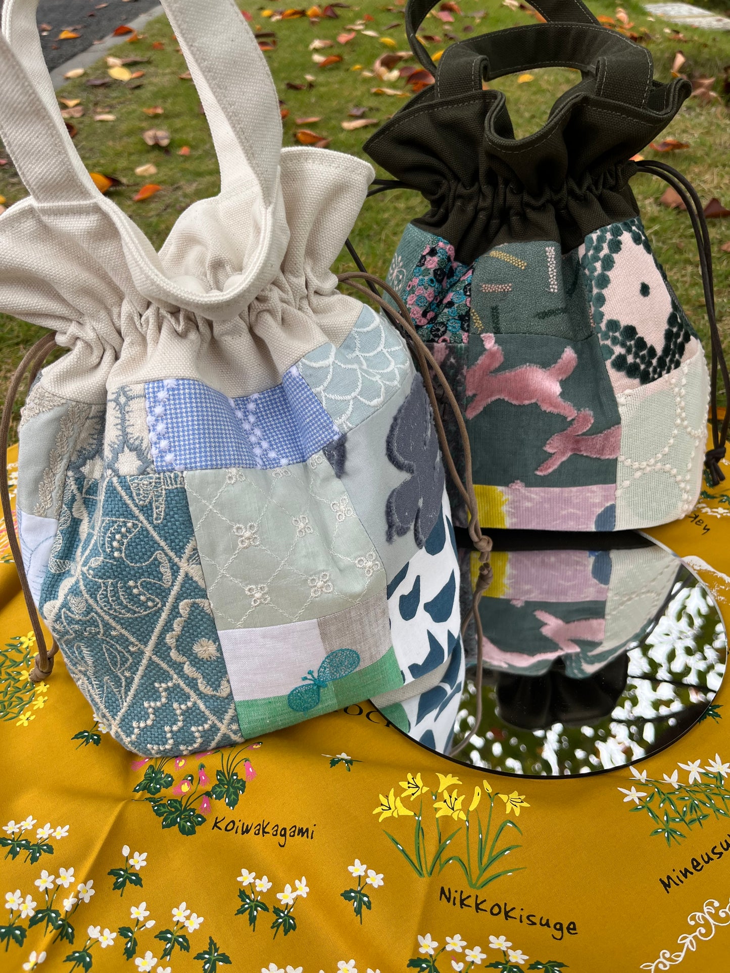 Patchwork Drawstring Bucket Bag