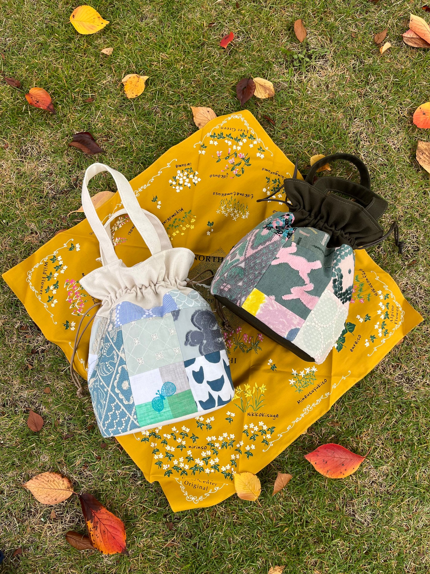 Patchwork Drawstring Bucket Bag