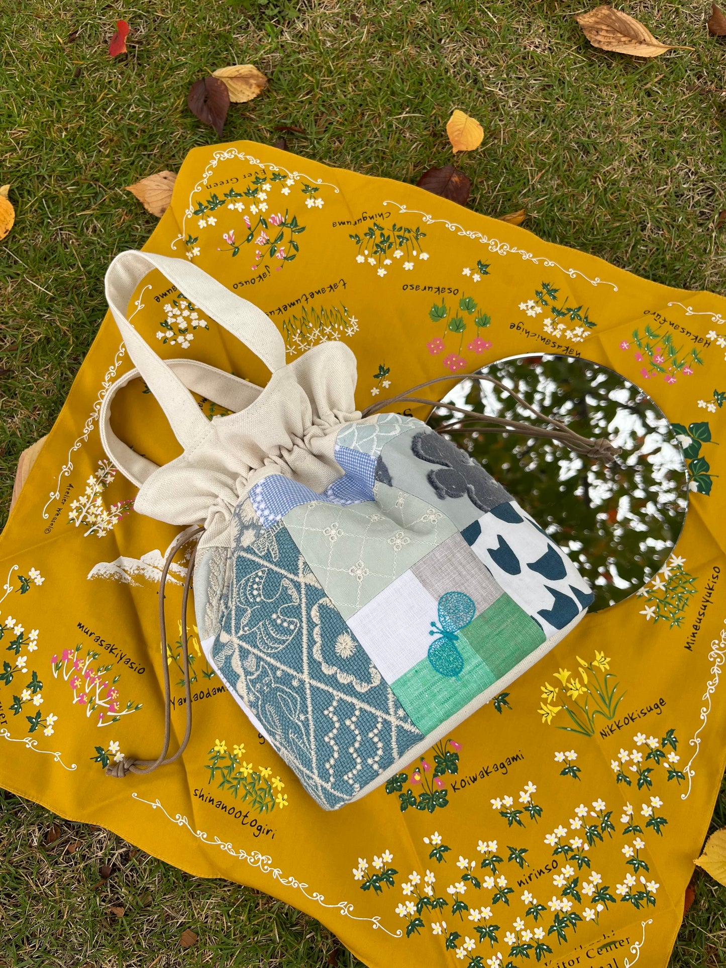 Patchwork Drawstring Bucket Bag