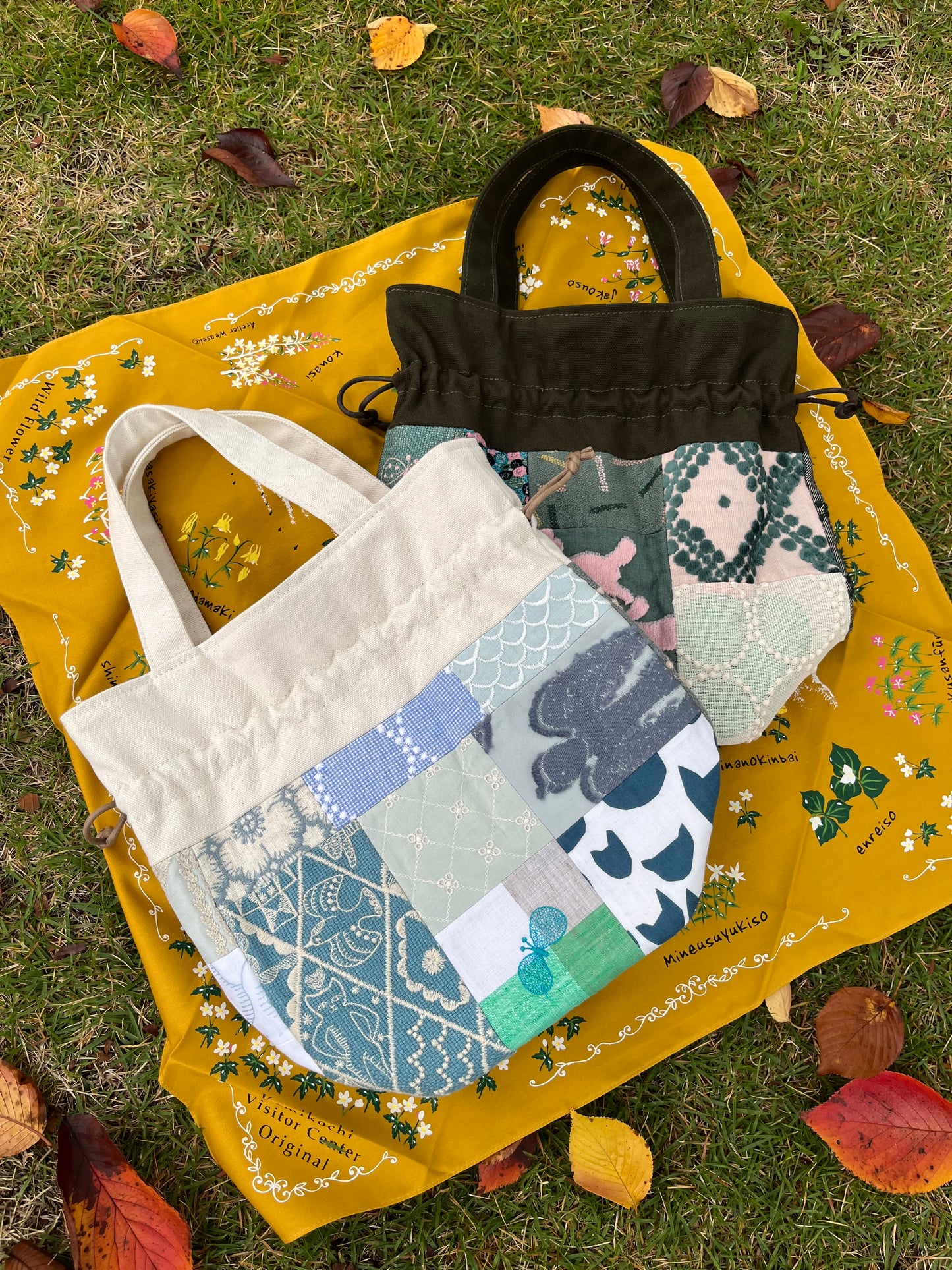 Patchwork Drawstring Bucket Bag
