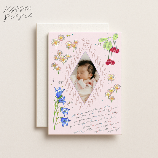 Spring Floral Portrait Frame Pink A5 | Hand Drawn Illustration (Digital Download) Template