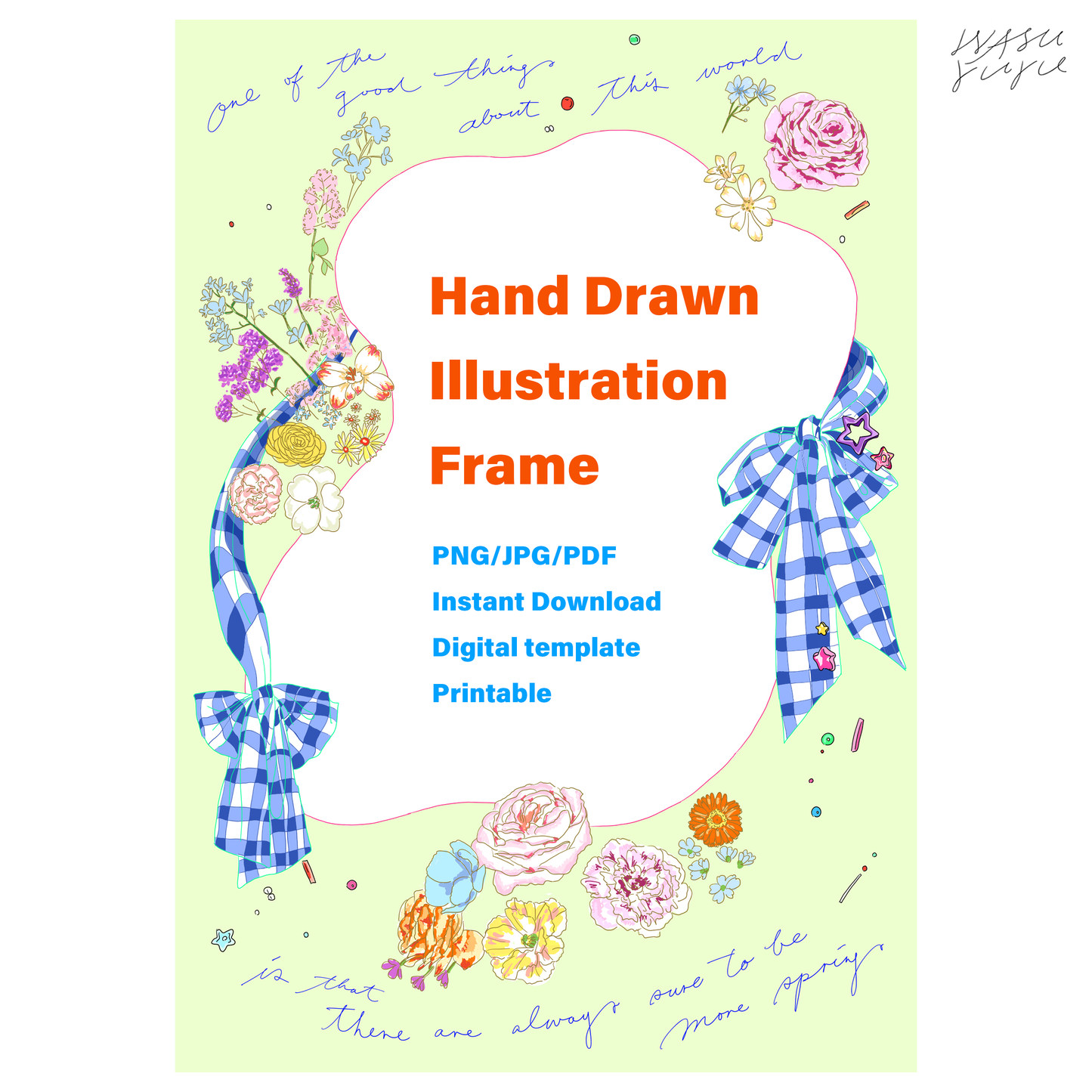 Spring Floral Portrait Frame A5 | Hand Drawn Illustration (Digital Download) Template