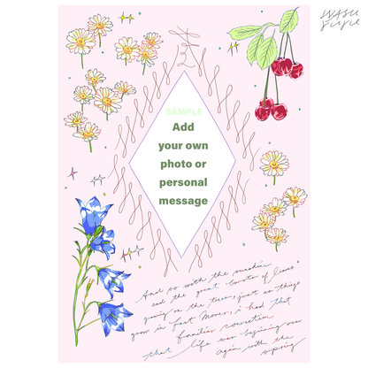 Spring Floral Portrait Frame Pink A5 | Hand Drawn Illustration (Digital Download) Template