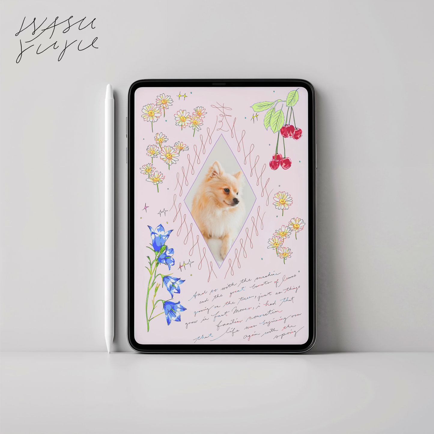 Spring Floral Portrait Frame Pink A5 | Hand Drawn Illustration (Digital Download) Template